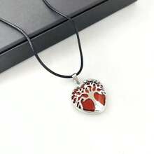 1pc Natural Stone Crystal Agate Heart-Shaped Alloy Life Tree Pendant Necklaces For The Power Of Life And Growth