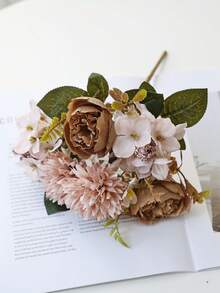 1 bó hoa mẫu đơn nhân tạo thêu lụa, vật liệu làm vòng hoa trang trí đám cưới, phụ kiện bó hoa cô dâu, trang trí xe cưới, cổng hoa, nhà cửa, nhà hàng, bình hoa phòng ngủ, quà tặng sinh nhật, ngày Valentine, quà năm mới. - Nâu sẫm - Xem 5