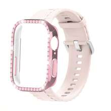 一套镶钻PC保护壳+硅胶运动表带，适用于华为Fit3/Fit4 Pro，透气柔软硅胶表带，带镶钻保护套，适用于华为Fit 4智能手表配件