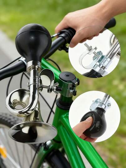 1 pieza Bocina de bicicleta vintage fuerte y clara - Estructura de metal duradera, goma apretable adecuada para bicicletas de montaña y de ciudad - Plata/Negro