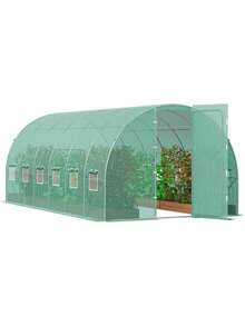 Walk-In Tunnel Greenhouse, Hoop House Greenhouse Tunnel, Plant Hot House With Galvanized Steel Frame, Green PE Cover, Roll-Up Zipper Door And Windows For Outdoor. - 綠色 - 查看 8