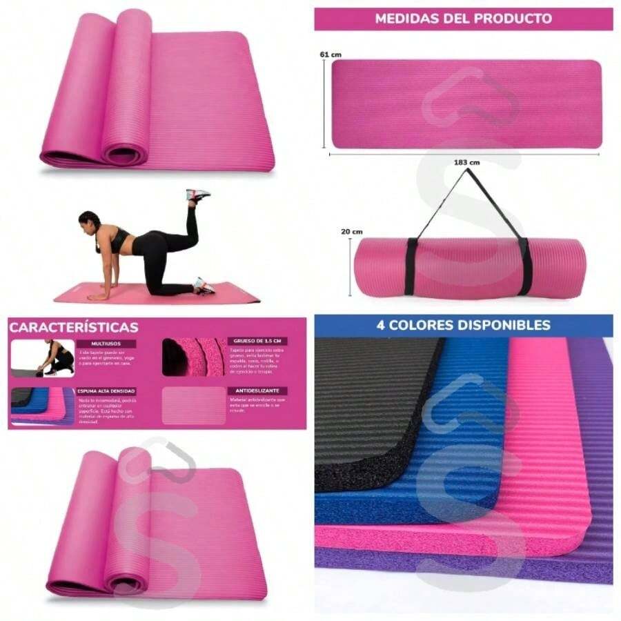 tapete para yoga 15 mm grueso tapete para ejercicio 1.5 grueso 183 largo - Rosa - Ver 1