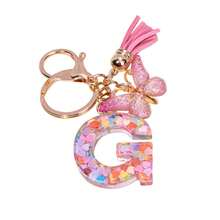 1pc New Pink Sequin 26 Letter Epoxy Butterfly Tassel Metal Keychain Wholesale Bag Charm Jewelry Gift - Pink - View 20