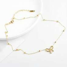 Women's Bow Pendant Necklace With Dainty Beaded Chain Design - Gold - 金色 - 查看 2