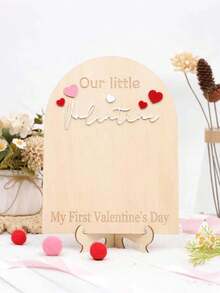 Our First Valentine's Day Footprint Wooden Board - Our Little Valentine's Day Wooden Milestone, Baby Footprint Wooden Craft, First Valentine's Day Memorial Milestone, Mini Valentine's Day Baby DIY Wooden Board - Khaki - View 6