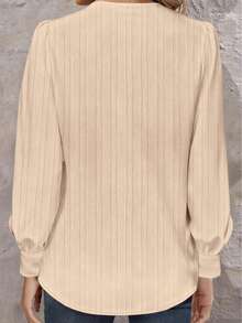 Plus Size Women's Long Sleeve Solid Color Casual Blouse - Beige - View 2