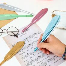 1支/6支装彩色羽毛形中性笔，0.5毫米黑色墨水，耐磨笔尖，随时随地激发创意，个性化签名笔，开学季必备，书写工具，纤细可伸缩笔身，新颖笔型，高品质书写笔，白色美学笔，个性化钢笔 - 彩色羽毛形狀中性筆 - 查看 6