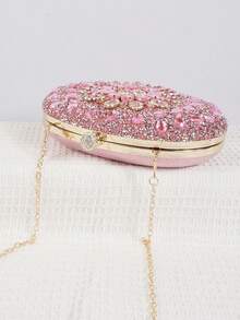 Sparkling Luxurious Rhinestone Decor Handbag, Small Clutch Purse, Elegant For Evening Gown, Wedding, Party, With Metal Chain, Fashionable Lady Handbag, Bridal Purse, Perfectly Matching With Prom Accessories, Prom Bag For Party, Clutch Bag For Wedding - 粉色 - 查看 7