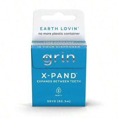 GRIN X-Pand Floss Box Expands Between Teeth For Deep Cleaning 55 Yards 50.3m Of Strong Fine Dental Floss With Minty Flavor Ideal For Tight Spaces And Daily Oral Care -Friendly  Packaging 165 Feet Of Durable Floss That Wont Shred Or Break No Plastic Container Perfect For Travel And Home Use