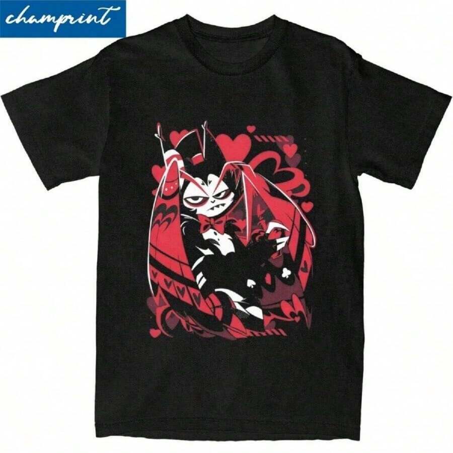 Vintage Hazbins Hotels Husk Tshirts For Men Women Cotton Short Sleeve Round Neck Tops - Negro - Ver 1