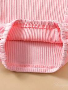 Toddler Girl's Summer Outfits Mesh Sleeve Set And Heart Print Denim Shorts Set, Comfortable And Fashionable Summer Jeans Outfits For Girls, Suitable For Outdoors - 粉紅色 - 查看 5