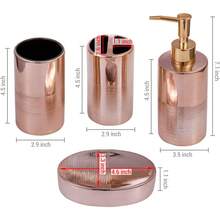 MyGift - Juego de baño, se compone de 4 Piezas jabonera, dispensador, Soporte para Cepillo de Dientes y Vaso; está Hecho de cerámica en Color Oro Rosa con Relieve - 1 - Ver 5