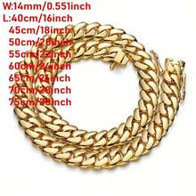 2pcs Miami Cuban Link Chain Set For Men Hip Hop Jewelry 14mm Stainless Steel 18K Golden Plated Lock Buckle Bracelet Necklace Set - Vòng tay 8,5 inch - Xem 3