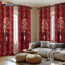 1pc Red Heart & Flower Pattern Printed Blackout Curtain Panel, Continuous Repeat Design Fits All Width Windows, Suitable For Living Room And Bedroom, Made Of Polyester Fabric, Machine Washable, Home Decor For Valentine's Day And Christmas - 0580+250XHCL - View 11