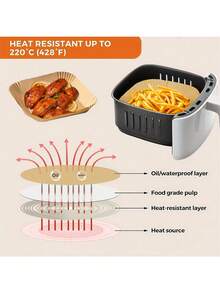 1/50/100 Sheets Square Disposable Air Fryer Liners Fits 2-8 Quart Air Fryers Non-Stick Oil-Resistant Baking Paper Food Container Liner Chef Recommended Kitchen Masterpiece Compatible With Frying Pan & Baking Tray For Frying, Baking, Cooking, Roasting & Microwave Heating House Essentials Essential Kitchen Supplies - Multicolor - View 11