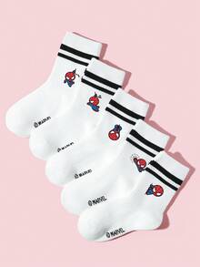 1/5/10 Pairs Marvel Kids/Boys' White Athletic Crew Socks With Spider-Man Cartoon Pattern, Breathable Comfortable Moisture-Wicking Crew Socks, Casual Soft Ribbed Socks Suitable For Daily Wear, School, Party, Leisure Activities - White - View 12