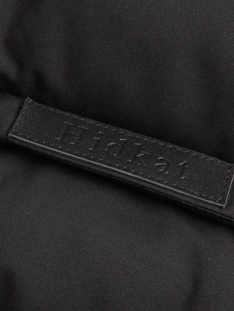 Men's Mid-Length Hooded Down Jacket, Thick Windproof Warm, Solid Color Design, Fashion New Style, Men's Casual Outerwear - Black - View 7