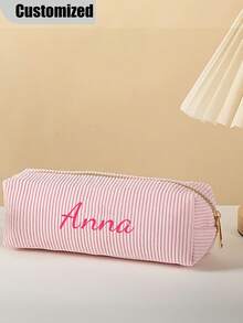 Personalized Floral Name Pencil Case, Customizable Text/Initial, Large Capacity Stationery & Cosmetic Storage Bag, Customizable Gift For Girls (Birthday/Graduation) - Elegant Zipper Stationery & Makeup Pouch, Suitable For Teens & Women, Durable Material - Multicolor - View 5