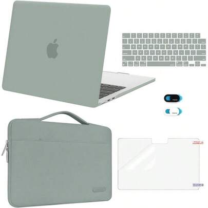 Antique Green Hard Shell Case With Sleeve Bag Keyboard Skin Webcam Cover And Screen Film For 13.6 Inch 2022-2025 Models Full Protection Solution With Premium Fit And Stylish Design For Everyday Use And Travel