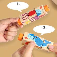 Children's Wooden Rotating Cube Cognitive Puzzle Infant Baby Early Education Intelligence Wooden Blocks Matching Toys Christmas Gifts; - Multicolor - View 5