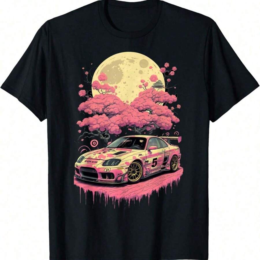Anese Car Racing Drifting Cherry Blossom JDM Girl Racer T-Shirt - Negro - Ver 1