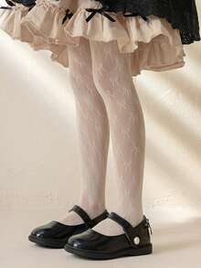 3 件装儿童纯色洛丽塔风格提花网袜打底裤,女童蝴蝶镂空无脚紧身裤,适合日常穿着,时尚性感,舞蹈袜 - 彩色 - 查看 23