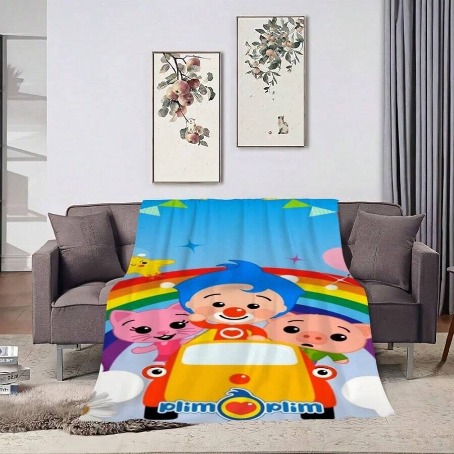 Cartoon P-Plim P-Plim Printed Comfortable And Soft Sofa, Living Room Bed, Bedroom Blanket Suitable For Travel And Gifts - 白色 - 查看 1
