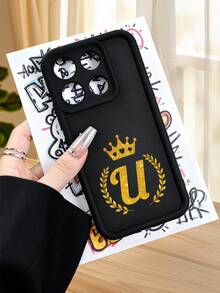 1 pieza Funda de teléfono con diseño de la letra U dorada con corona y laureles en estilo elegante y lujoso ideal para amantes del glamour y el estilo sofisticado TPU soft case, protección completa antideslizante y anti-caída, compatible con iPhone17 ProMax/16/15/14/13/12/11/Plus/Pro/ProMax, compatible con Galaxy A34/A35/A54/A55, Galaxy S20/S21/S22/S23/S24/S25 Ultra/Plus, compatible con Galaxy/Redmi/Honor/OPPO/ViVo - Burdeos - Ver 4