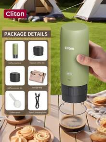 CLITON 米色/黑色/绿色便携式意式咖啡机（单台或礼盒套装，包含1800mAh磨豆机和500mAh奶泡器） - 可充电咖啡机三件套，适合旅行、露营、办公室、厨房使用 - 圣诞节、新年、情人节、感恩节、母亲节、父亲节的完美礼物！ - 轻松制作完美的拿铁和卡布奇诺！