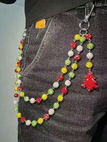 1pc Fashion Street Hip-Hop Pants Chain, Handmade Ceramic Rhinestone Ball Waist Chain, Unisex Body Chain Accessory For Daily Wear (Friendly Reminder: This Is A Handmade Chain, Occasional Detachment Is Normal, Can Be Re-Assembled) - trắng - Xem 7