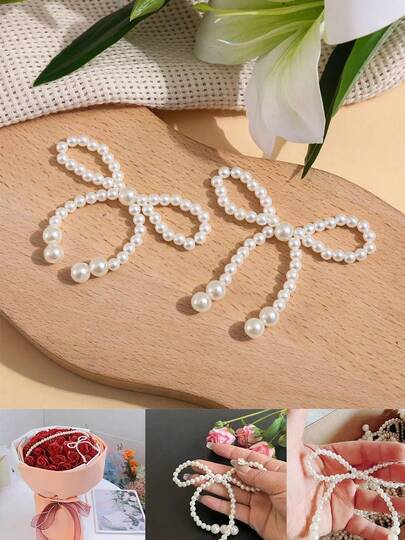 11pcs-Faux Pearl Bowknot Decoration, Beaded Chain Party Supplies Flower Shop Bouquet Rose Arrangement Accessory, Holiday Parties And Floral DIY Packaging Decoration,Pearl Bow Cake Toppers, Bow Decorations, Flower Wrapping Beads, And Floral Supplies For Cake Decoration. Romantic Cake Decoration Set Suitable For Birthdays, Anniversaries, Weddings, Autumn Decoration