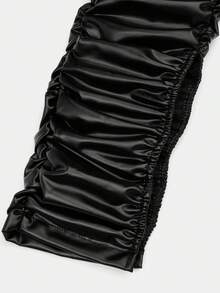 GLOURI Women's Black PU Leather Jumpsuit - Long Sleeve Ruched Bodycon With Flared & Slit Legs | Edgy Nightclub & Party Outfit For Evening Events - 黑色 - 查看 11