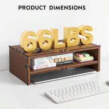 BONTEC Wooden Monitor Stand Riser, 2-Tier Desk Shelf With Storage Organizer, Ergonomic Computer Stand With Cable Management, Cellphone Holder, White, 165 Inch - ColorD - View 5