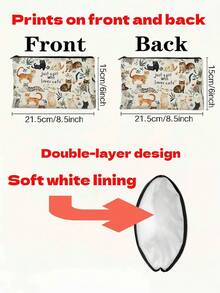 A Double-Sided Adorable Cat-Themed Cosmetic Bag, A Travel Toiletry Bag With A Zippered Inner Pocket, A Coin Purse, And A Student Stationery Organizer. Ideal For Christmas, Halloween, Birthdays, Graduations, Or As A Gift For Women, Friends, Family, Children, Or Students. Also Suitable For Organizing Travel Essentials, Data Cables, And Cosmetics. Makeup Bag Make Up Bag Makeup Pouch Wash Bag Cruise Essentials Vacation Essentials For Men Women - Beige - View 2