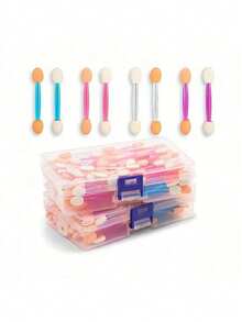 100个/50个装化妆海绵眼影刷双头柔软化妆海绵眼影迷你化妆工具 - 彩色 - 查看 3