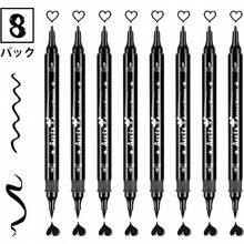 Arrtx アクリルペイントマーカー ブラック 8本パック 補充用 筆＆極細ダブルチップ 耐水性 大量消費 布/石/木/革対応 プロ・学生用途 漫画ペン入れ 革小物カスタム ハンドメイドDIY にじまない - 黒(8個) - チェックする 2