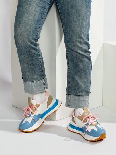 2025新款拼接厚底女鞋，夏季网面跑步鞋，休闲韩版字母鞋，返校厚底运动鞋，时尚休闲运动鞋，透气舒适情侣厚底运动鞋