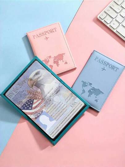 Matte Finish Pu Material Travel Passport Cover With World Map & Letter Print And Fixed Design Passport Holder Passport Case Passport Wallet Passport Bag For Holiday For Vacation Passport Pouch For Flight For Back To School For Men And Women Travel Essentials Travel Accessories