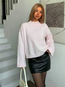 女士时尚长袖针织毛衣，柔软宽松版型，秋冬新品 - 淺粉色 - 查看 3