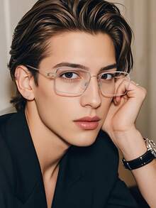 1pc Men's Stainless Steel Screwless Square Non-Prescription Glasses Glasses, Ultra-Light & Flexible, Anti-Radiation For Computer, Phone, TV - Multicolor - View 3