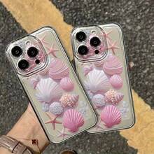 Pink Seashell And Starfish Pattern Transparent Space Phone Case For Galaxy A13, A14, A15, A16, A21S, A22, A23, A24, A25, A32, A34, A35, A50, A52, A53, A54, A55, A73, S21 Ultra, S22 Plus, S23+, S24 FE, And Phone 17, 17Air, 17pro, 17pro Max, 16, 15, 14, 13, 12, 11, PRO MAX, X, XS, PLUS. Stylish And Simple Design. Shockproof And Soft Protective Cover. Unique Creative Design. - 彩色 - 查看 4