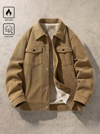 ז'קט קורדרוי לגברים לסתיו/חורף, מעיל פליז קז'ואל ואופנתי