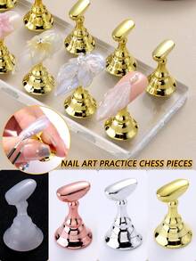 Acrylic Magnetic Chess Piece Nail Art Supplies, Gold, Silver, White Fantasy Chess Pieces For Nail Art Practice, Elegant Display Stand, Nail Art Accessories, Non-Slip Base And Magnetic Base, Suitable For Nail Salons, Nail Art Display Stands, Salon Equipment (Excluding Base) - Multicolor - View 4