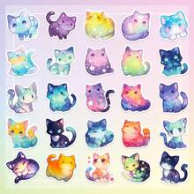50Pcs Cute Cat Stickers, Colorful Kawaii Cat Stickers For Water Bottles Laptops Phones Skateboards Guitars Luggage Scrapbooks Helmets Bicycles Motorcycles Cars, Vinyl Waterproof Stickers For Teens Adults, Starry Sky Cat Themed Stickers Pack Cute Things Birthday Gifts, Back To School, Halloween, Christmas Gifts - Multicolor - View 6