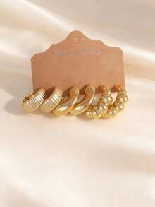 6-18 pièces Ensemble de boucles d'oreilles dorées à la mode pour femmes, boucles d'oreilles élégantes et avant-gardistes, en matériau CCB, légères et confortables, et élégantes, cadeau idéal pour la famille et les amis - Doré - Voir 4