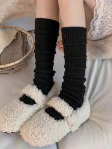 Women's Winter Mid-Calf Wool Knit Socks, Argyle Pattern, Simplified Korean Style Plush Thick Socks - Multicolor - View 2