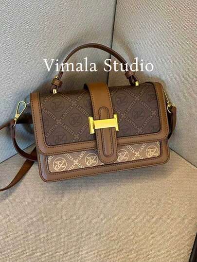 Bolso de mano vintage impreso 2026 para mujer, bolso de hombro cruzado de alta gama, elegante y versátil con correa ancha