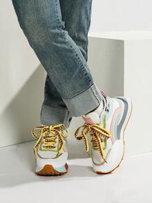 2025新款舒适防滑耐穿厚底休闲运动鞋，女士返校鞋，情侣跑步鞋，可爱舒适耐穿运动鞋 - 白粉 - 查看 3