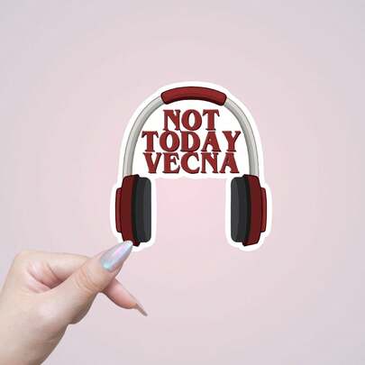 Not Today Vecna Sticker- Funny D&D Inspired Vinyl Decal With Headphones& Water Droplets Design, Matte Finish, Asymmetrical Shape, Self-Adhesive For Cars, Trucks, SUVs, Laptops, Tumblers, Boats, Walls, Car Stickers, Car Stickers For Vehicles,