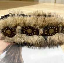 1pc Women's Coffee Color Retro Personalized Rabbit Fur PU Leather Warm Niche Waist Belt Fall, Autumn, Halloween - 咖啡 - 查看 2